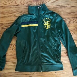 Forest Green Zip Track Jacket with Yellow Crest Patch